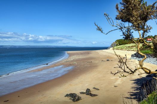 Caldey Island beach coastline at Tenby Pembrokeshire Wales