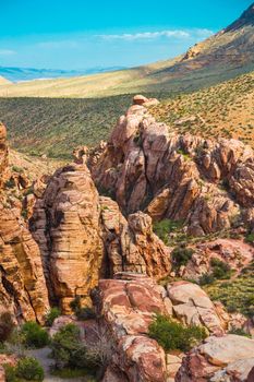 Red Rock Canyon near Las Vegas, Nevada. Views from Red Rock Canyon, Nevada. Rocky desert landscape at sunset, Red Rock Canyon National Recreation Area, Las, Vegas, Nevada, USA.