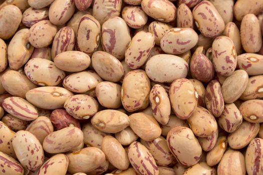 Close-up of a pile of pinto beans, fills the frame.
