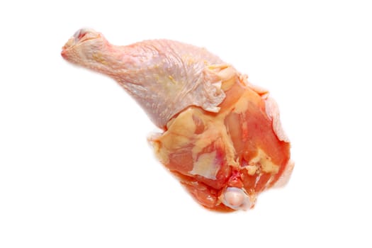 Raw chicken's leg isolated against white background 