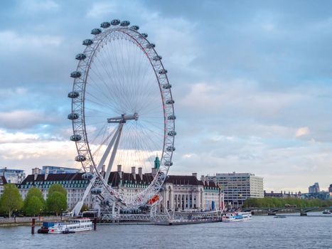 London Eye, United Kingdom. The London Eye Ferris wheel on the banks of the river Thames. London Eye is one the most popular attractions in London.