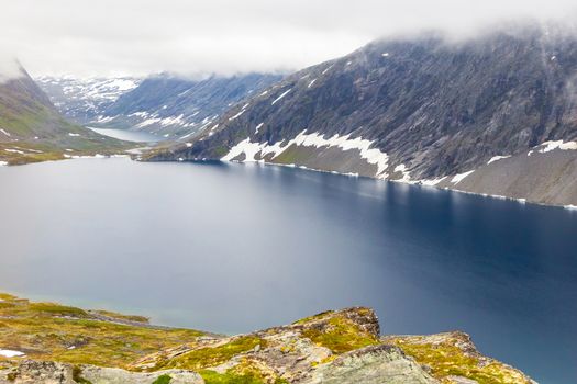 Norway landscapes. Beautiful mountainous landscape around Norwegian fjord in sunny day. Beautiful Nature Norway natural landscape.