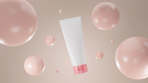 Cream Tube Cosmetic, Scene to show the cosmetic product. The creamy texture is light. Soft texture, gentle. 3D rendering.