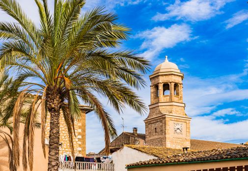 Lloseta village with beautiful view of church bell tower on Mallorca, Spain Balearic islands