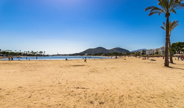 Platja de Alcudia beach on Majorca island, Spain Mediterranean Se