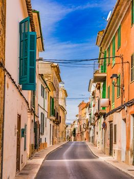 Empty street in the old mediterranean town of Andratx, Mallorca Spain