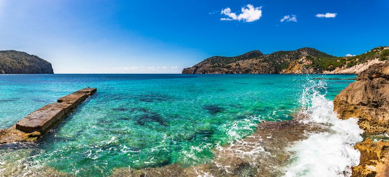 Beautiful sea scenery in Camp de Mar on Mallorca, Spain island Mediterranean Sea