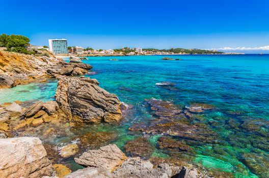 Beautiful view of the coastline in Cala Rajada, Mallorca island Spain