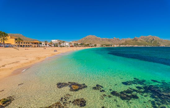 Idyllic view of bay of Pollenca on Mallorca island, Spain
