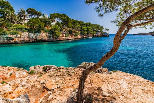 Island scenery on Mallorca, beautiful seaside of of Cala Serena beach in Cala D'or