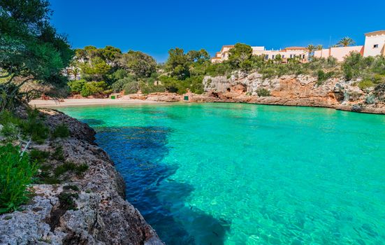 Beautiful view of beach bay Cala Ferrera on Mallorca, Spain Mediterranean Sea