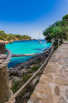 Beautiful bay with sailing yacht on Mallorca island, Spain 