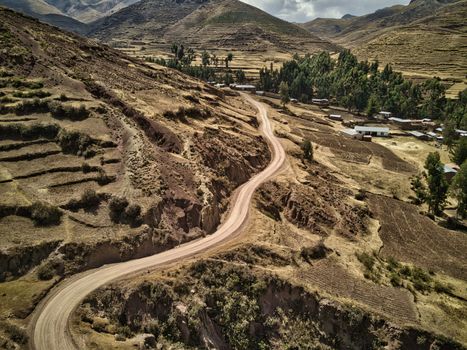 Aerial view of dangerous high-mountain road in Andes, South America
