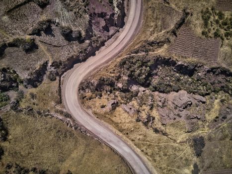 Aerial view of dangerous high-mountain road in Andes, South America