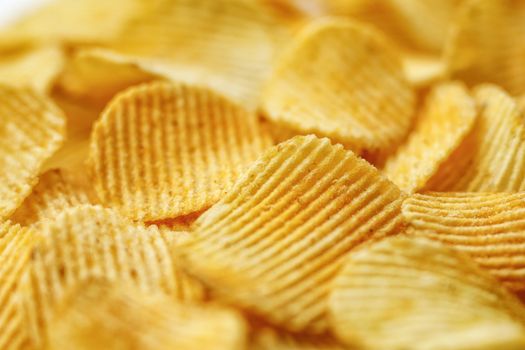 Corrugated Potato Chips. Close-up macro view