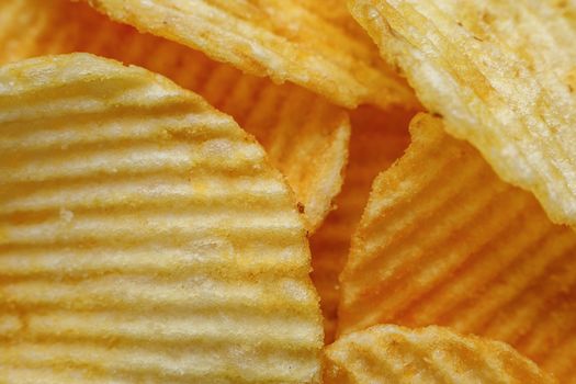 Corrugated Potato Chips. Close-up macro view