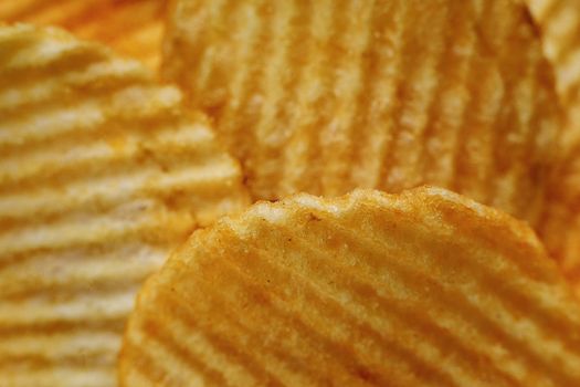 Corrugated Potato Chips. Close-up macro view