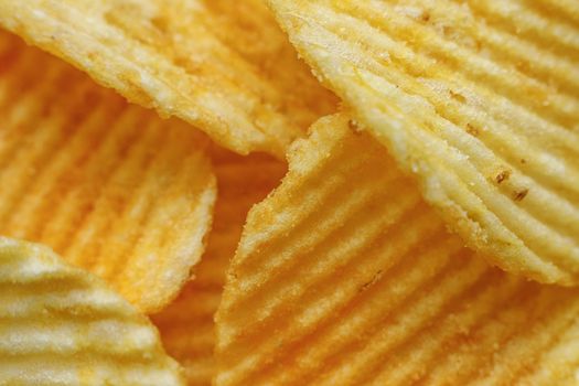 Corrugated Potato Chips. Close-up macro view