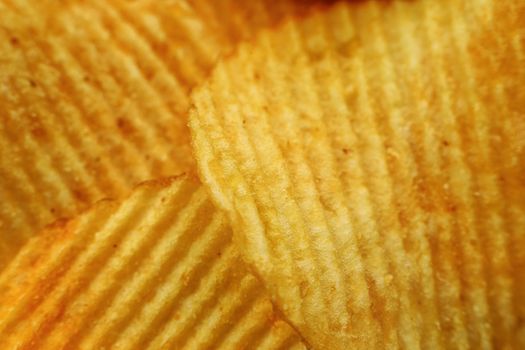 Corrugated Potato Chips. Close-up macro view