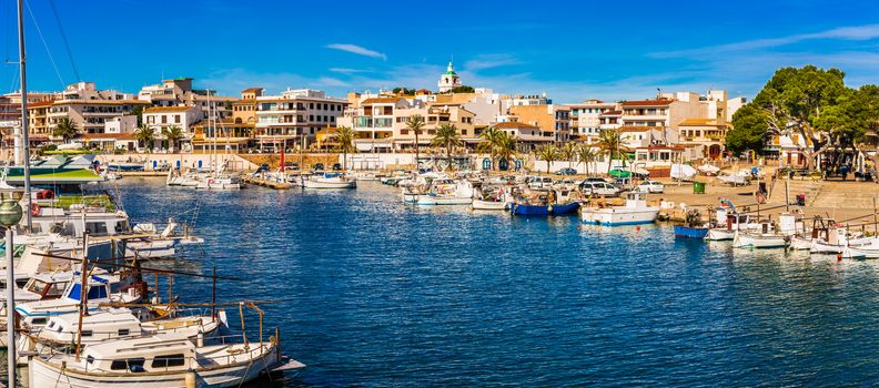 Beautiful panorama view of Cala Ratjada town, idyllic town at coast on Mallorca island, Spain