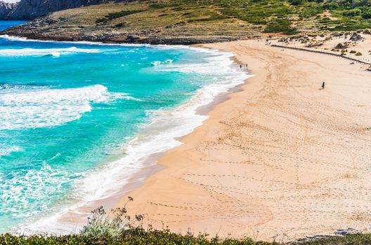 View of Cala Mesquida sand beach, Mallora island, Spain Mediterranean Sea