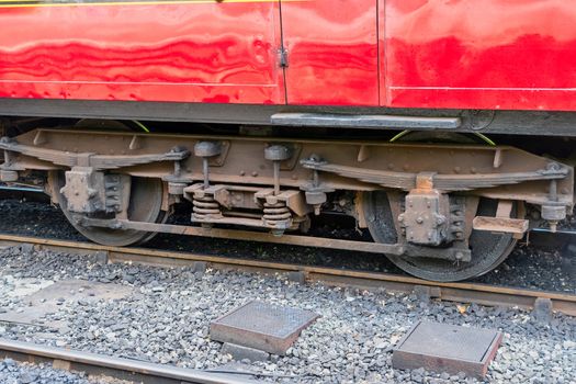 View of an old train carrage wheel bogie