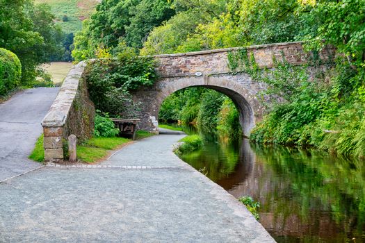 Stone bridge crossing over the Shropshire Union Canal in Llangollen Wales