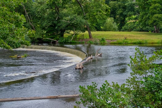 Horseshoe Falls a semicircular weir which feeds the Llangollen canal, Wales.