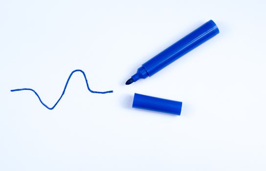 Hand drawn blue line and pen isolated on a white background