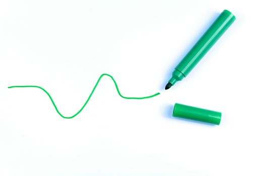 Hand drawn green   line and pen isolated on a white background