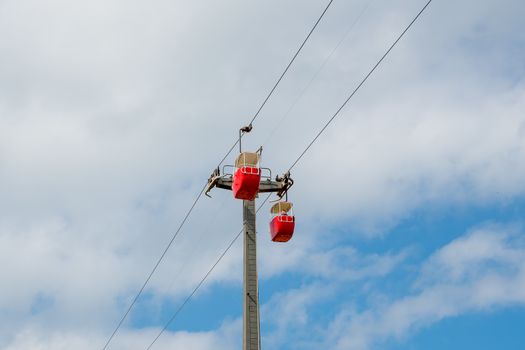 Coloured cable cars which climb the great Orme Mountain