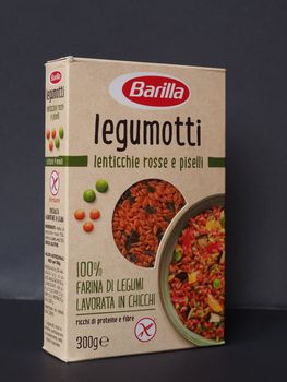 PARMA, ITALY - CIRCA JANUARY 2020: Barilla Legumotti red lentils and peas packet