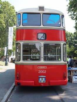 TURIN, ITALY - CIRCA JUNE 2019: Viberti CV 61 historical vintage double decker bus once used on Line 64