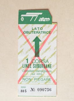 TURIN, ITALY - CIRCA JUNE 2020: Vintage Turin public transport ticket