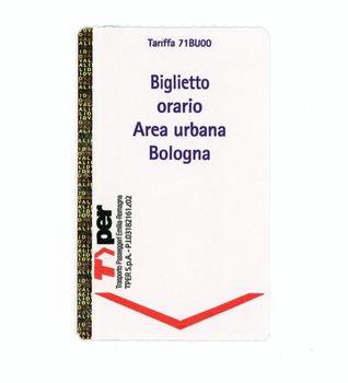 BOLOGNA, ITALY - CIRCA SEPTEMBER 2018: Hourly bus ticket for Bologna urban area (Biglietto orario area urbana in Italian)