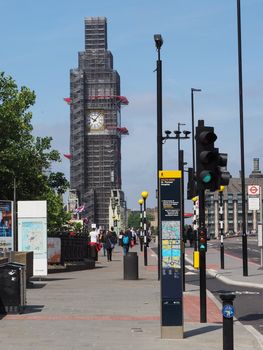 LONDON, UK - CIRCA JUNE 2018: Big Ben conservation works at the Houses of Parliament aka Westminster Palace