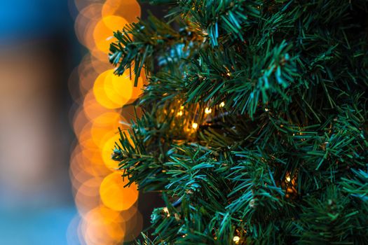 Close-up photo. Christmas decorations and lights.