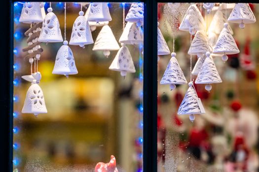 The window through which the visible Christmas decorations. Christmas time concept - image