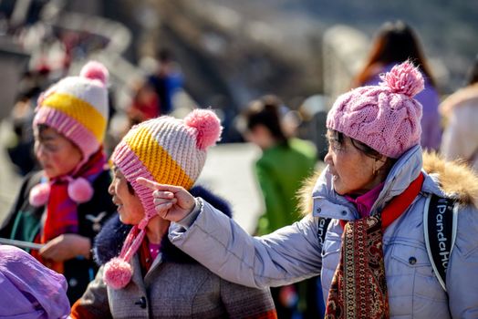 BADALING, CHINA - MARCH  13, 2016: Great Wall of China. Tourists visiting the Great Wall of China near Beijing.