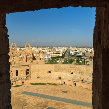 El Jem amphitheater in Tunisia on a sunny day