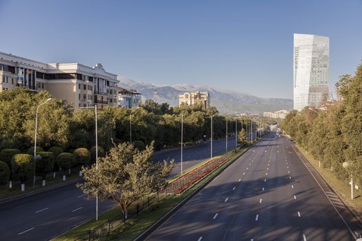 City landscape, the carriageway, one of the widest streets to Alma-Ata, Kazakhstan