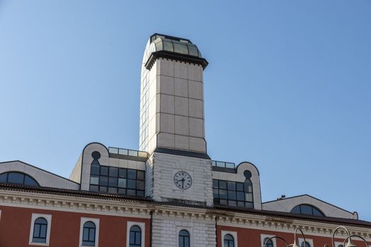 terni,italy july 10 2020:tower of the municipal library of terni in piazza europa