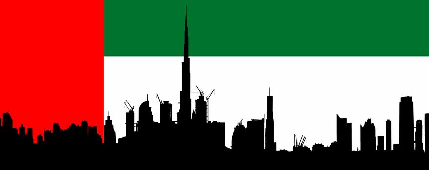 Dubai silhouette with UAE Flag in Background