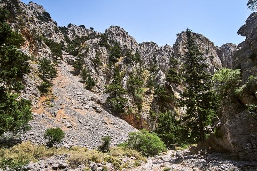 The rocky cliffs of Imbros Gorge on the southern part of the island of Crete in Greece