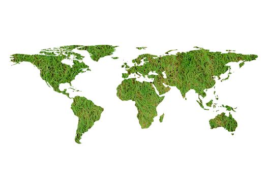 ecological map of the world in green grass isolated on white background - environment concept.