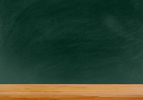 Wooden table with texture blank blackboard for background - education background