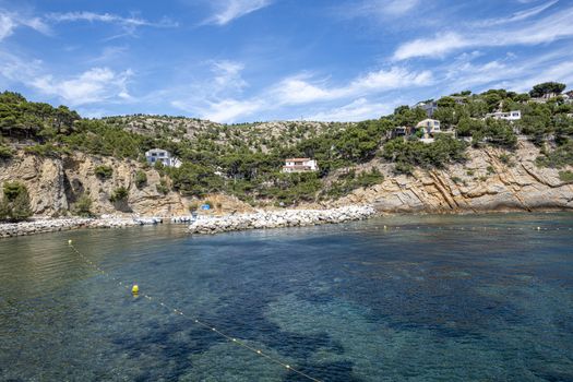 Port and and houses in the iconic Calanque of Figuieres ,creek and Figuières Cove in Méjean, South of France, Europe