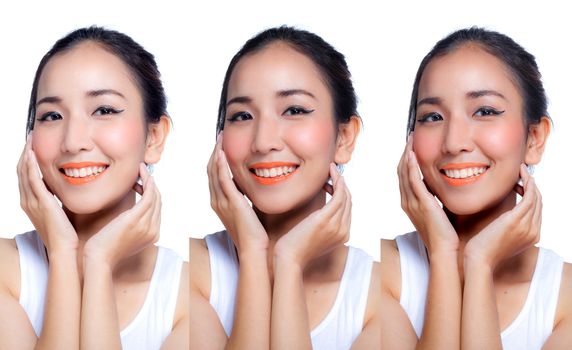 Woman applying skin white by step beauty concept.