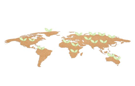 paper in the shape of world and green leaves environment care concept - Elements of this image furnished by NASA.