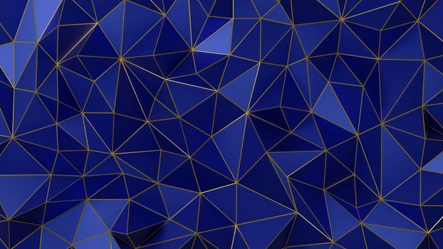 Abstract polygonal pattern luxury dark blue with gold. 3d rendering.